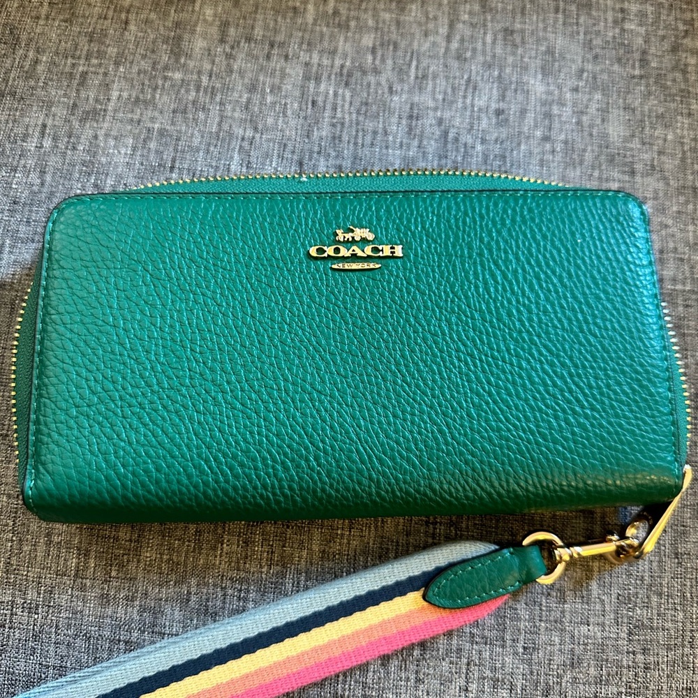 Green Coach Zip Around Wallet with Strap - Style C8277